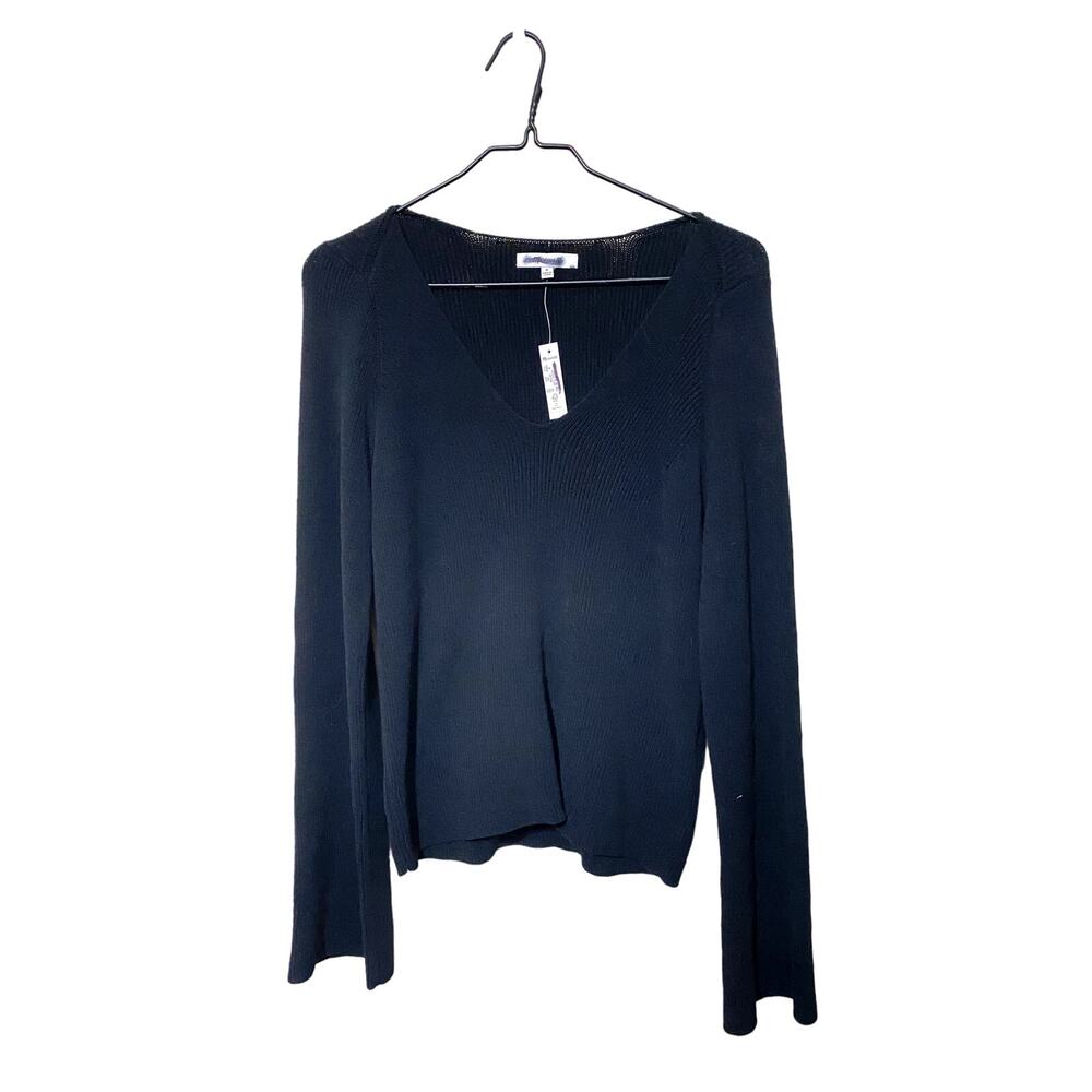 Madewell Sweater Top Shirt Women Medium Black V-Neck Ribbed Long-Sleeve NWT